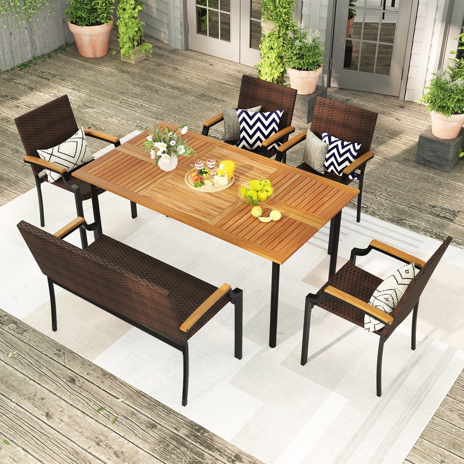 Costway 6-Pc Outdoor Patio Dining Set w/ Umbrella Hole 43172479 New