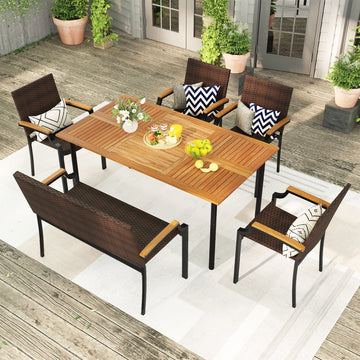 Costway 6-Pc Outdoor Patio Dining Set w/ Umbrella Hole 43172479 New