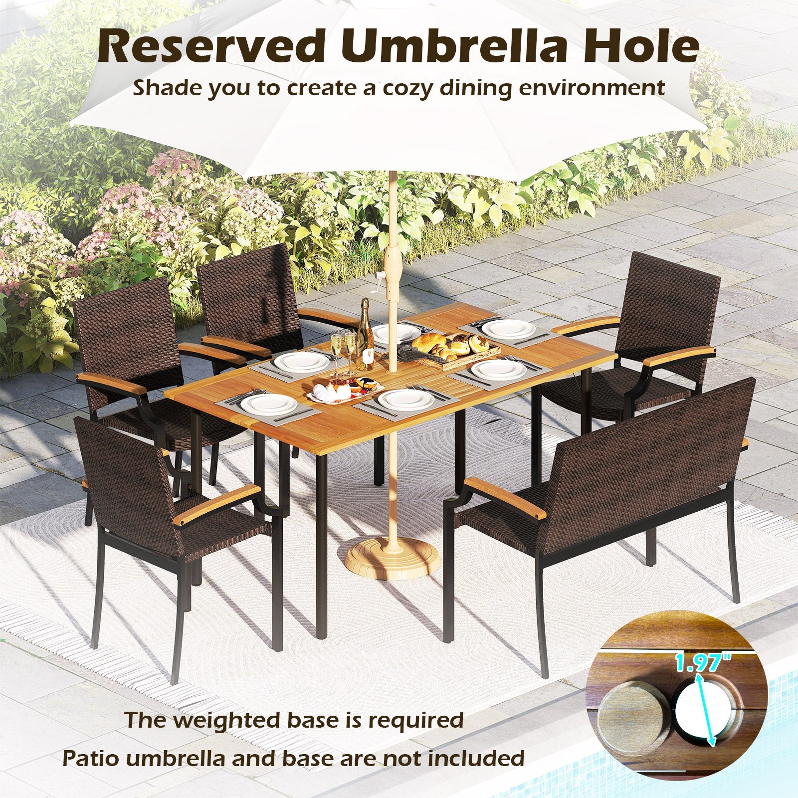 Costway 6-Pc Outdoor Patio Dining Set w/ Umbrella Hole 43172479 New