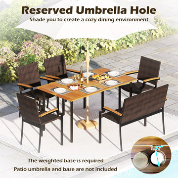 Costway 6-Pc Outdoor Patio Dining Set w/ Umbrella Hole 43172479 New
