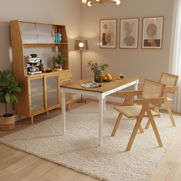 Costway Extendable Kitchen Dining Set w/ Table, 2 Rattan Chairs & Cabinet 39764670 New