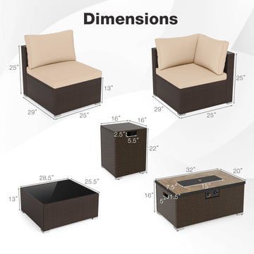 Costway Outdoor PE Rattan Conversation Set w/ 32" Propane Fire Pit Table Tank Holder 78640230 New