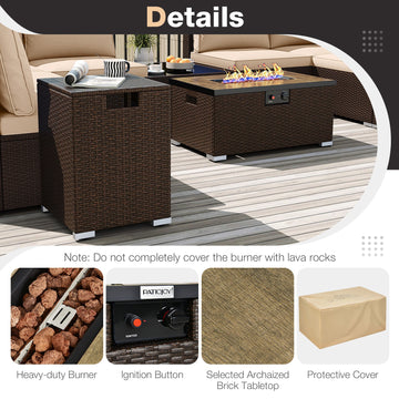 Costway Outdoor PE Rattan Conversation Set w/ 32" Propane Fire Pit Table Tank Holder 78640230 New