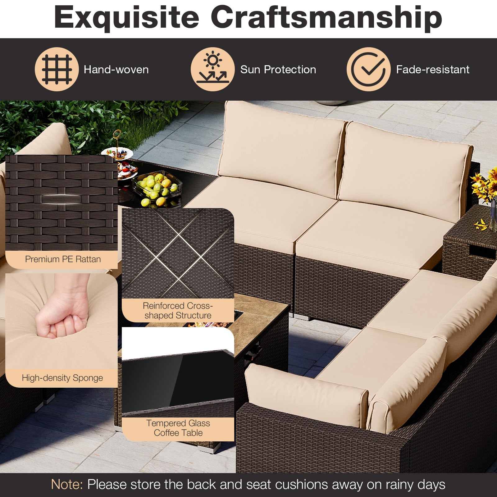 Costway Outdoor PE Rattan Conversation Set w/ 32" Propane Fire Pit Table Tank Holder 78640230 New