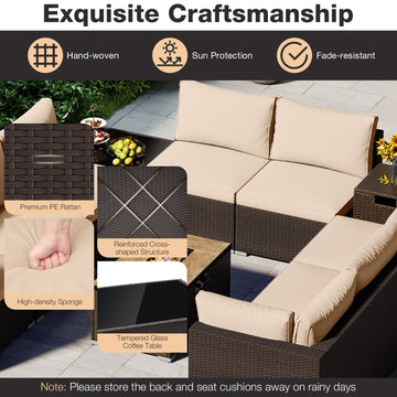 Costway Outdoor PE Rattan Conversation Set w/ 32" Propane Fire Pit Table Tank Holder 78640230 New