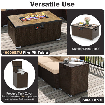 Costway Outdoor PE Rattan Conversation Set w/ 32" Propane Fire Pit Table Tank Holder 78640230 New
