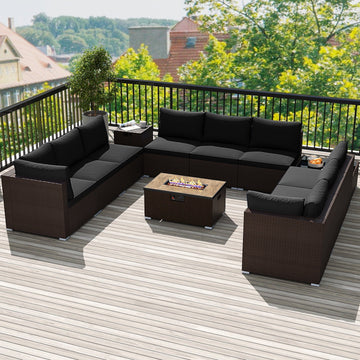 Costway Outdoor PE Rattan Conversation Set w/ 32" Propane Fire Pit Table Tank Holder 78640230 New