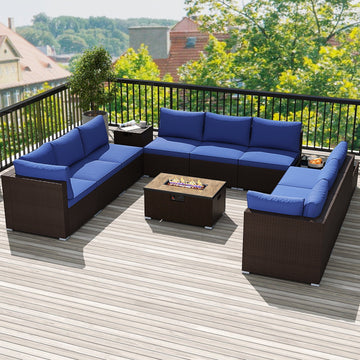 Costway Outdoor PE Rattan Conversation Set w/ 32" Propane Fire Pit Table Tank Holder 78640230 New