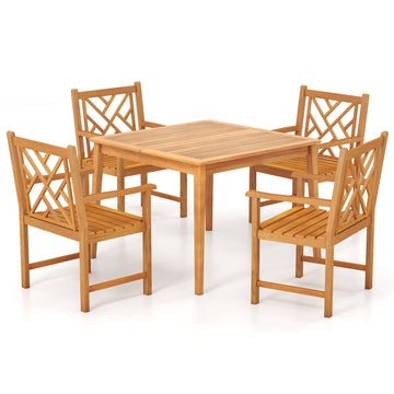 Costway 5-Piece Patio Dining Set Acacia Wood Square Table w/ 4 Chairs 34220694 New