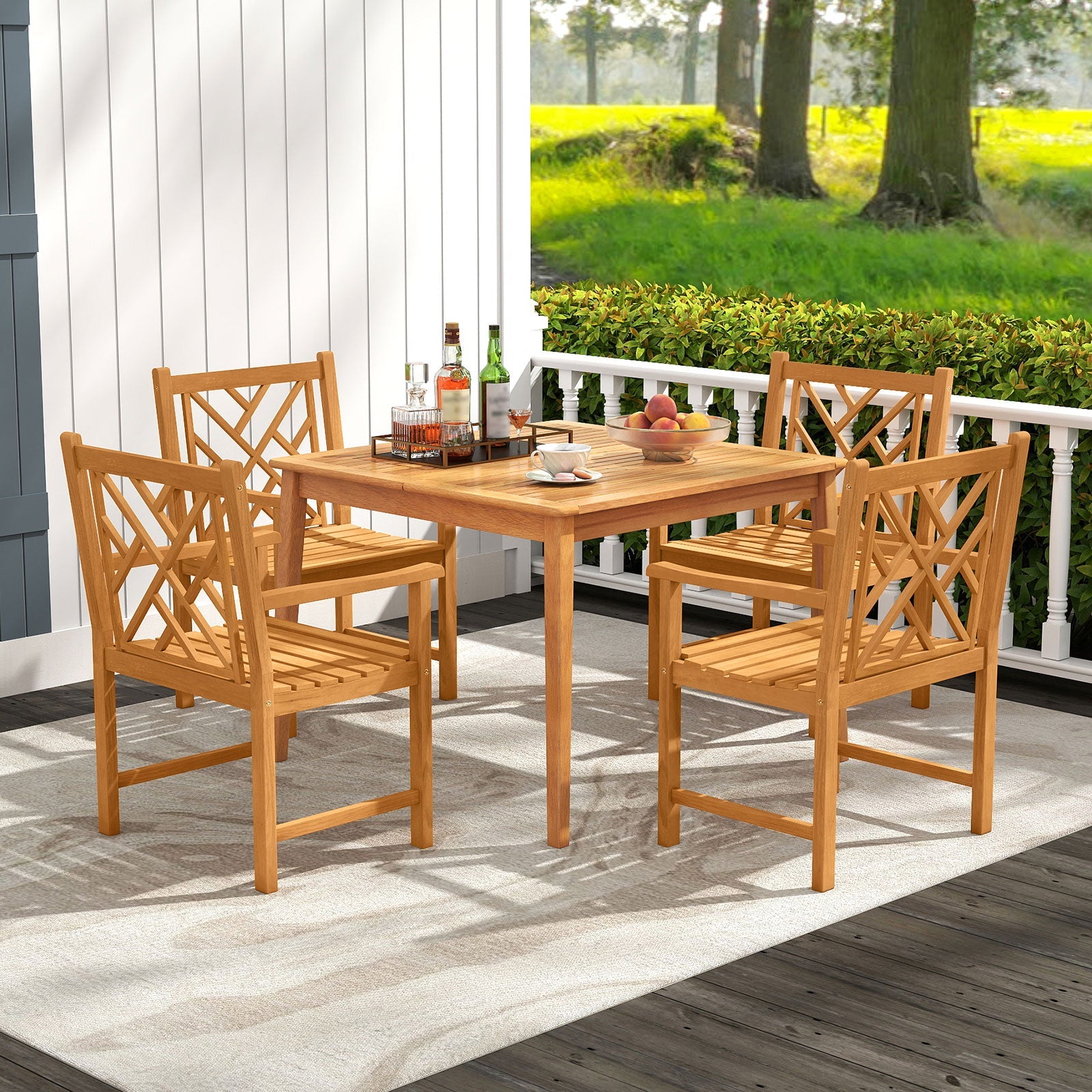 Costway 5-Piece Patio Dining Set Acacia Wood Square Table w/ 4 Chairs 34220694 New