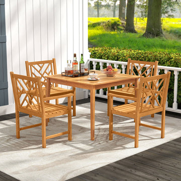 Costway 5-Piece Patio Dining Set Acacia Wood Square Table w/ 4 Chairs 34220694 New