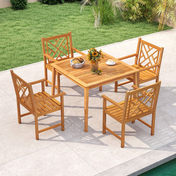 Costway 5-Piece Patio Dining Set Acacia Wood Square Table w/ 4 Chairs 34220694 New