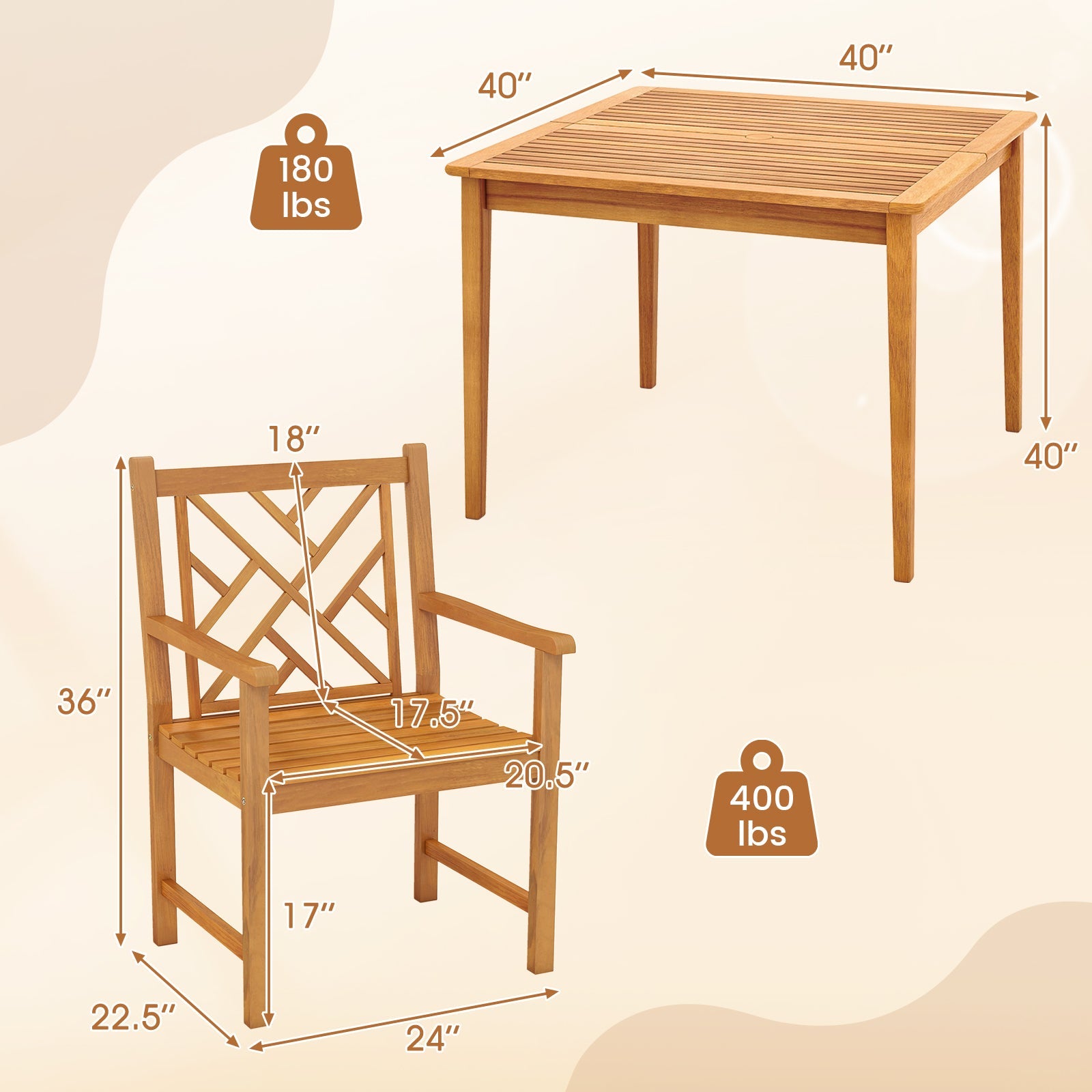 Costway 5-Piece Patio Dining Set Acacia Wood Square Table w/ 4 Chairs 34220694 New