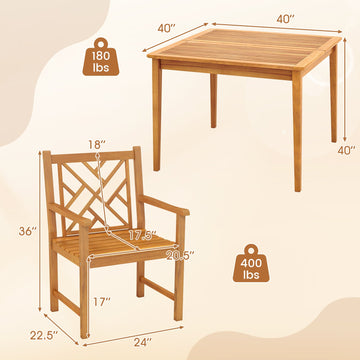 Costway 5-Piece Patio Dining Set Acacia Wood Square Table w/ 4 Chairs 34220694 New