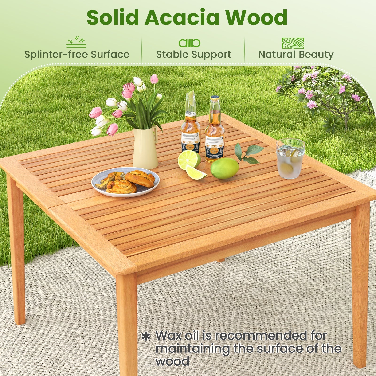 Costway 5-Piece Patio Dining Set Acacia Wood Square Table w/ 4 Chairs 34220694 New