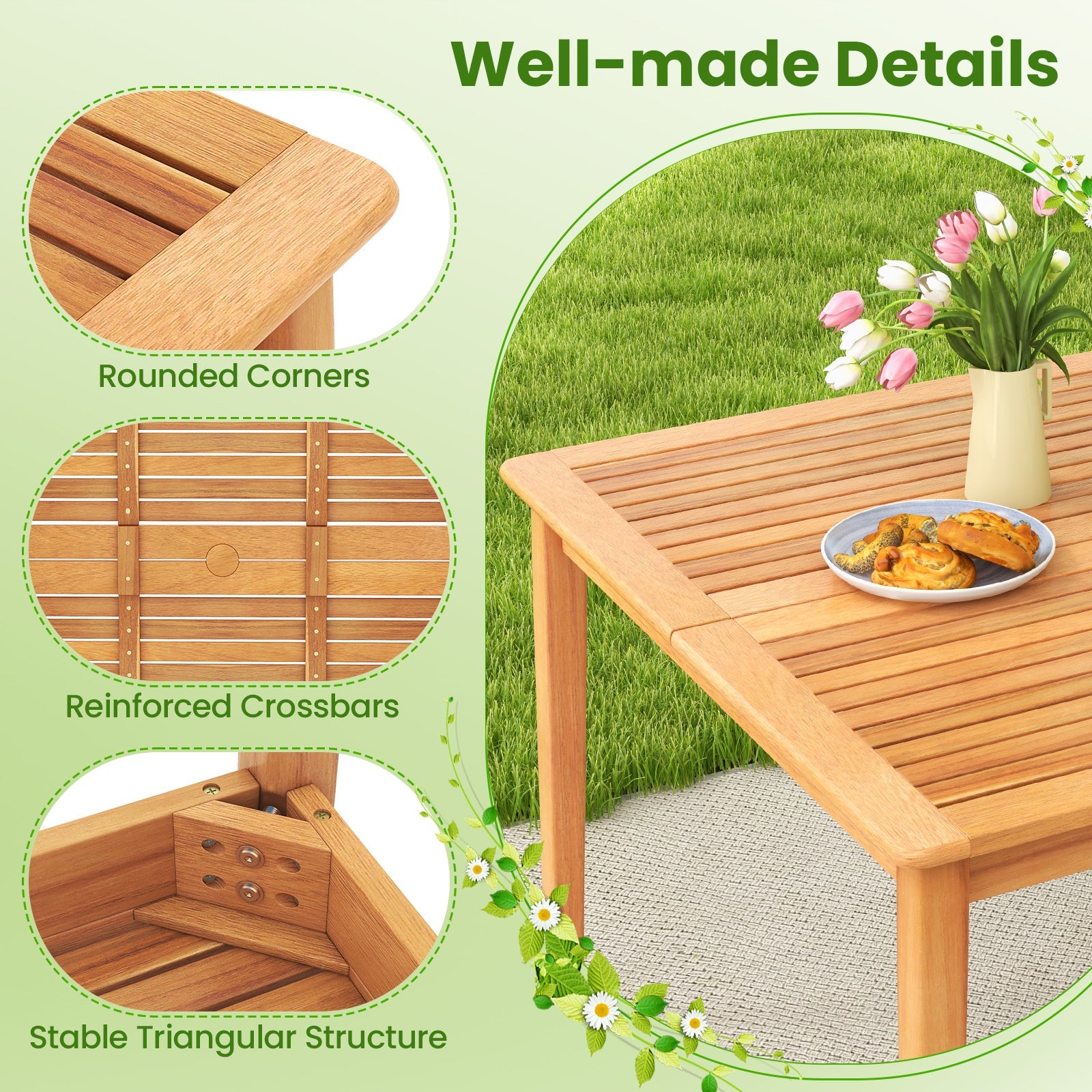 Costway 5-Piece Patio Dining Set Acacia Wood Square Table w/ 4 Chairs 34220694 New
