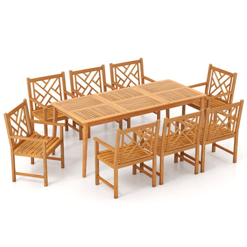 Costway 9-Piece Patio Dining Set Acacia Wood Rectangular Table w/ 8 Chairs 50114325 New
