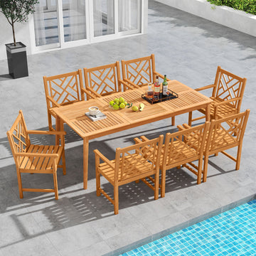 Costway 9-Piece Patio Dining Set Acacia Wood Rectangular Table w/ 8 Chairs 50114325 New