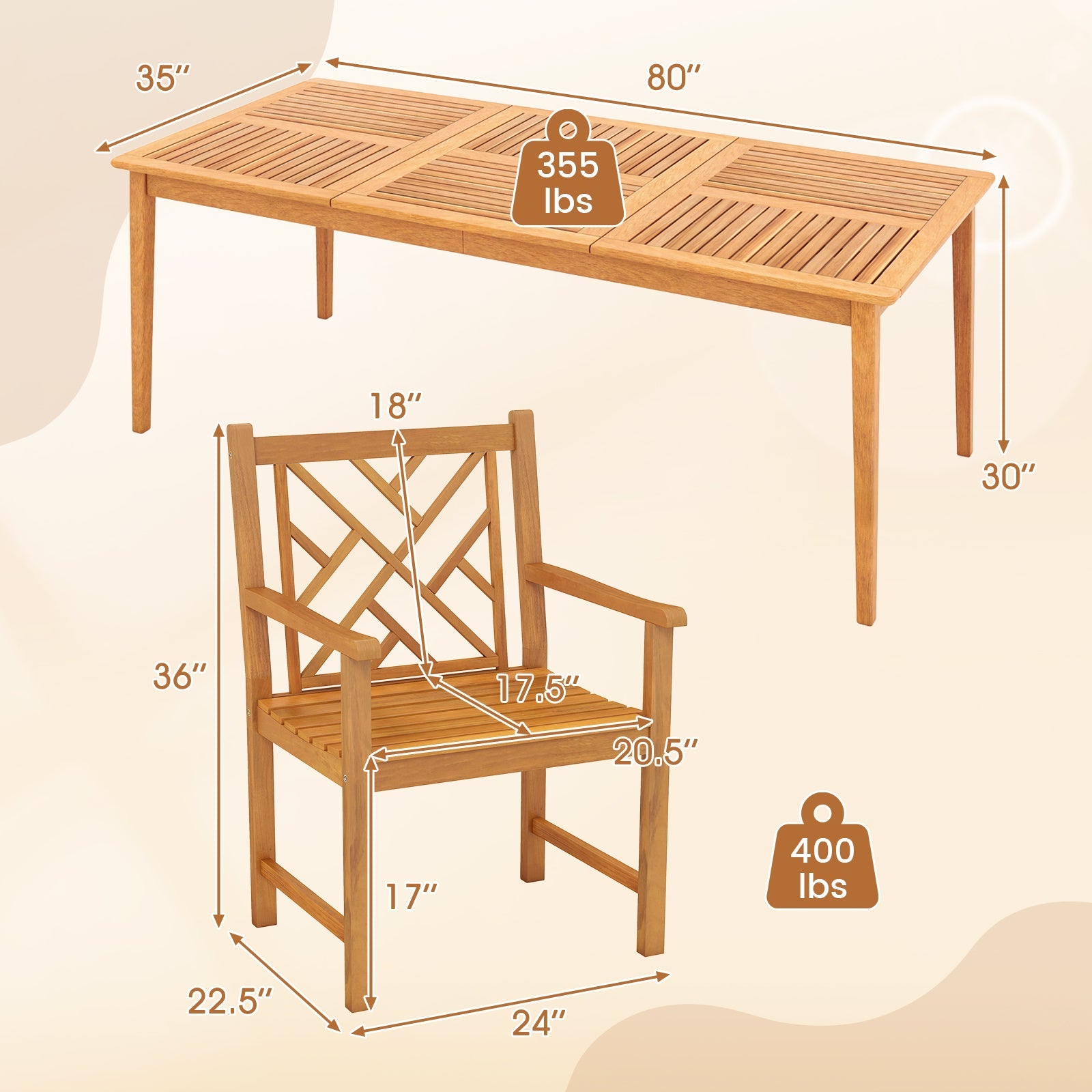 Costway 9-Piece Patio Dining Set Acacia Wood Rectangular Table w/ 8 Chairs 50114325 New