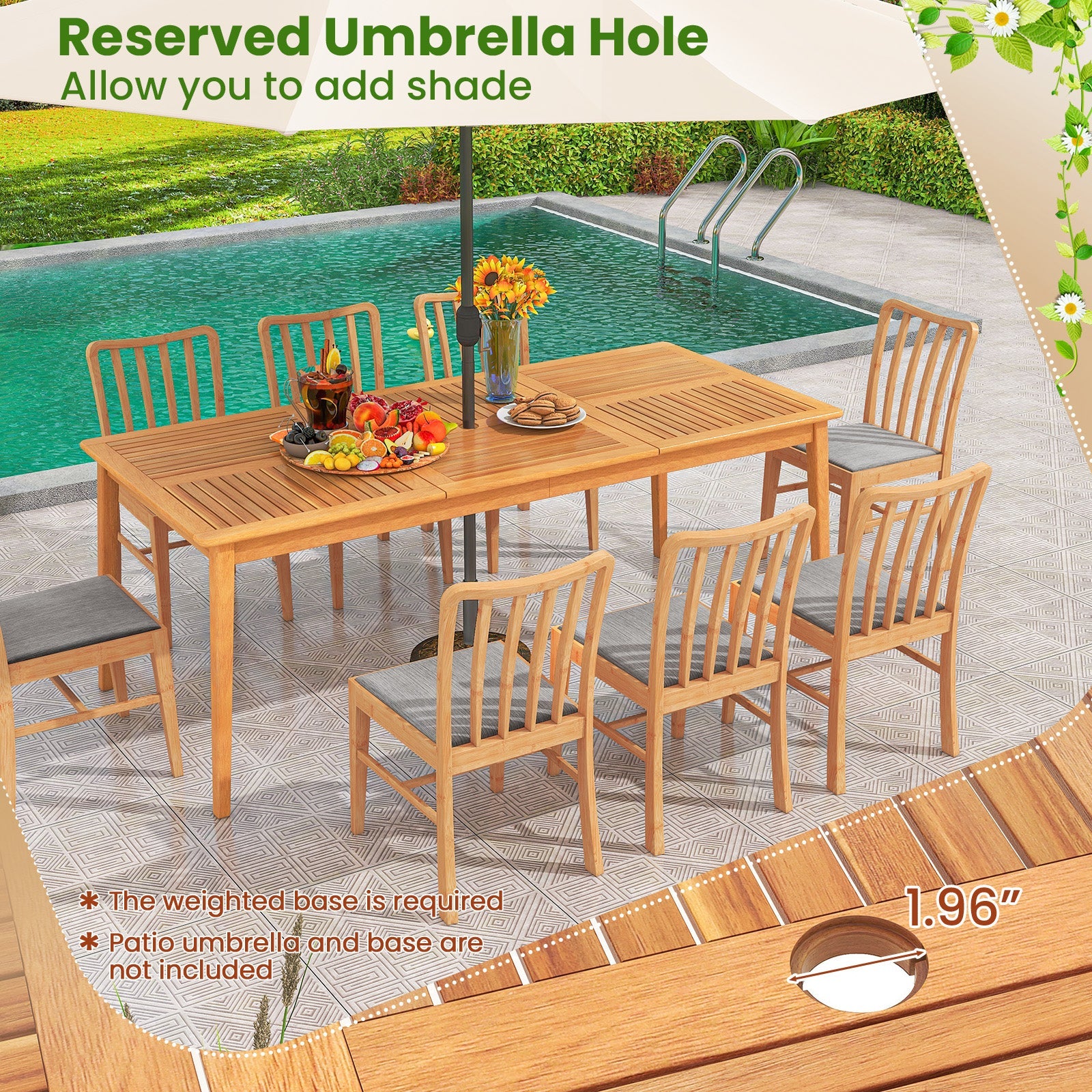 Costway 9-Piece Patio Dining Set Acacia Wood Rectangular Table w/ 8 Chairs 50114325 New