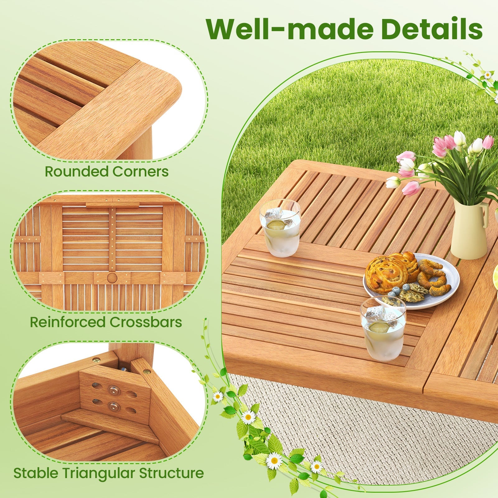 Costway 9-Piece Patio Dining Set Acacia Wood Rectangular Table w/ 8 Chairs 50114325 New