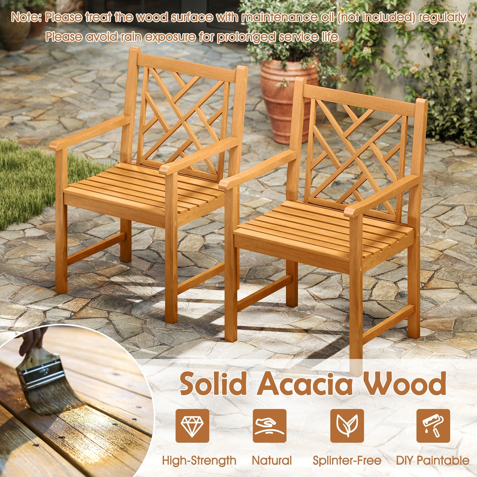 Costway 9-Piece Patio Dining Set Acacia Wood Rectangular Table w/ 8 Chairs 50114325 New