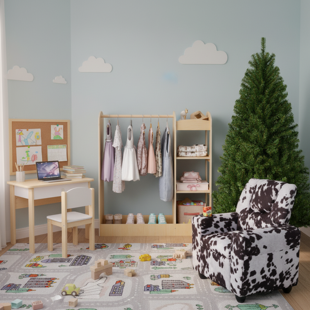 Costway Kids Room Furniture Set Recliner Study Desk Chair 4' Christmas Tree Dress-Up Storage 88246277 New