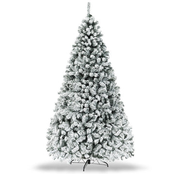 Costway 50" Recessed Electric Fireplace Pre-Lit Snow Flocked Christmas Tree Set 81304627 New