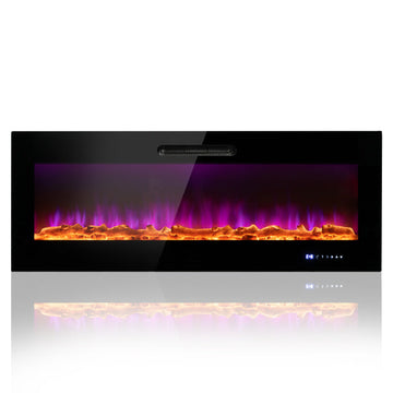 Costway 50" Recessed Electric Fireplace Pre-Lit Snow Flocked Christmas Tree Set 81304627 New