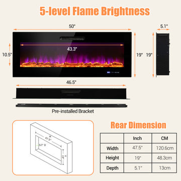 Costway 50" Recessed Electric Fireplace Pre-Lit Snow Flocked Christmas Tree Set 81304627 New