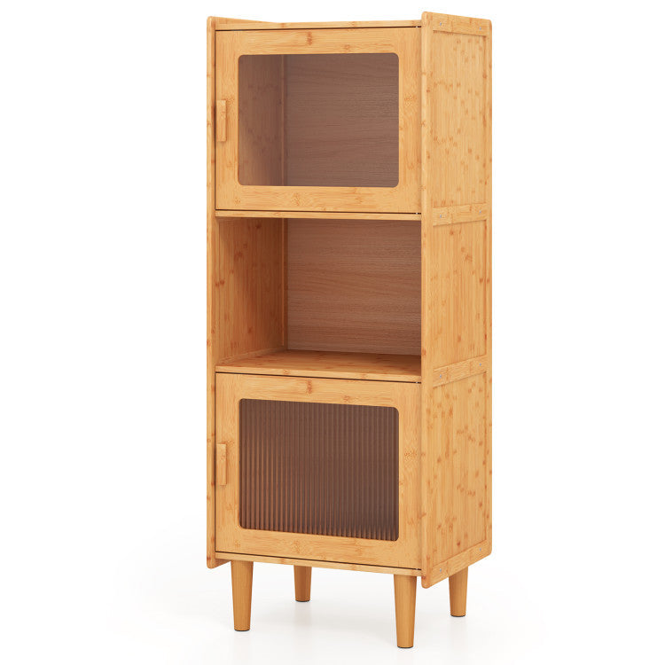 Costway 3-Piece Modern Dining Room Set Wood Chairs Bamboo Sideboard Tall Storage Cabinet 42623668 New