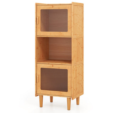 Costway 3-Piece Modern Dining Room Set Wood Chairs Bamboo Sideboard Tall Storage Cabinet 42623668 New