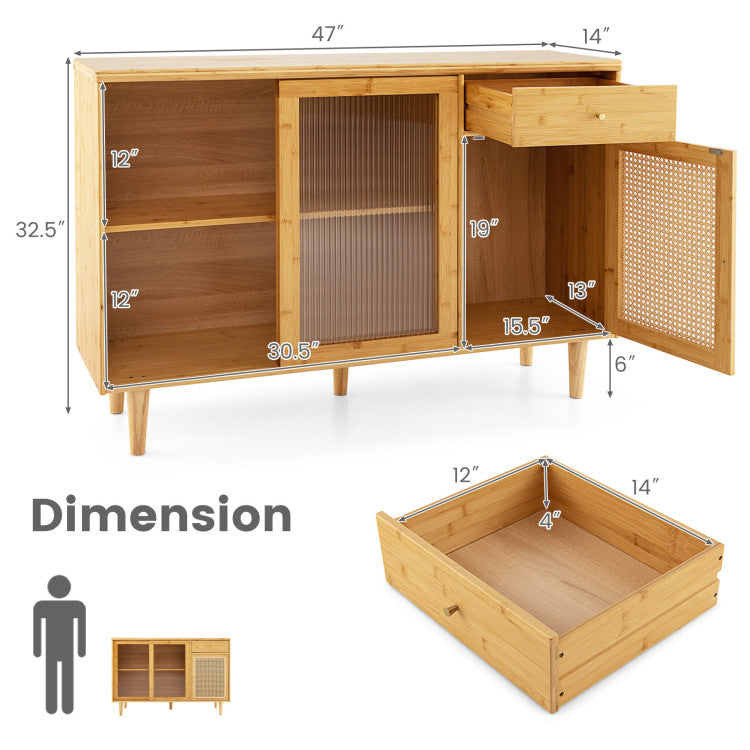 Costway 3-Piece Modern Dining Room Set Wood Chairs Bamboo Sideboard Tall Storage Cabinet 42623668 New