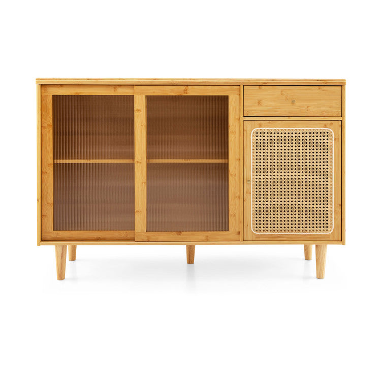 Costway 3-Piece Modern Dining Room Set Wood Chairs Bamboo Sideboard Tall Storage Cabinet 42623668 New