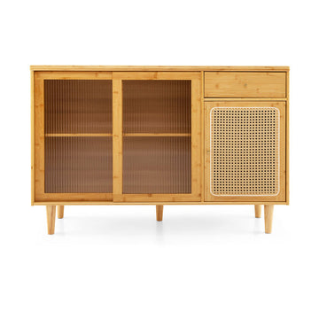 Costway 3-Piece Modern Dining Room Set Wood Chairs Bamboo Sideboard Tall Storage Cabinet 42623668 New