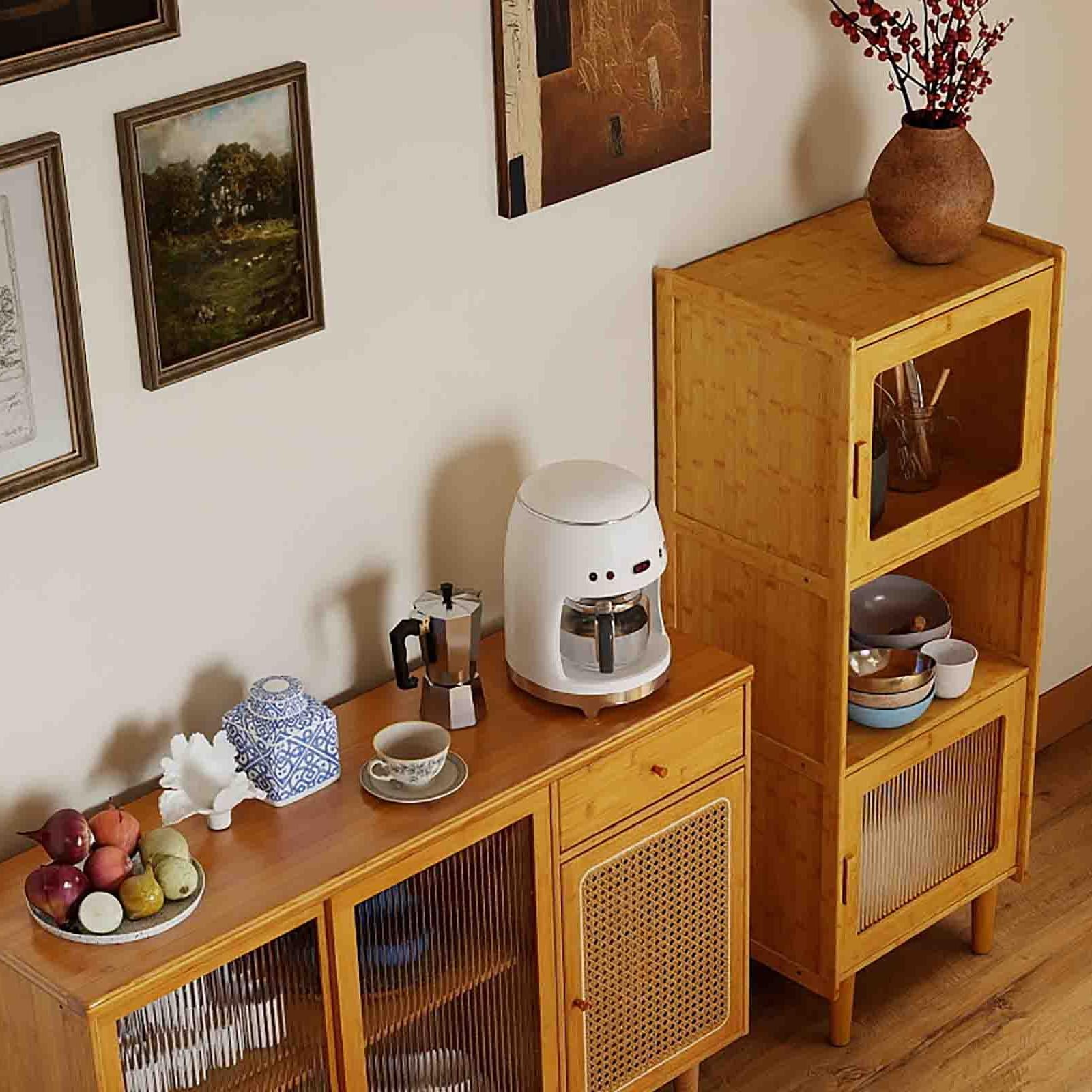 Costway 3-Piece Modern Dining Room Set Wood Chairs Bamboo Sideboard Tall Storage Cabinet 42623668 New