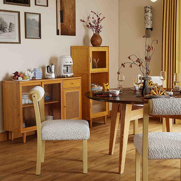 Costway 3-Piece Modern Dining Room Set Wood Chairs Bamboo Sideboard Tall Storage Cabinet 42623668 New