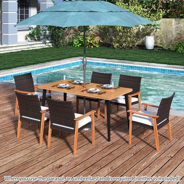 Costway 7-Pc Patio Dining Set Acacia Wood Table 6 Armchairs 40918363 New