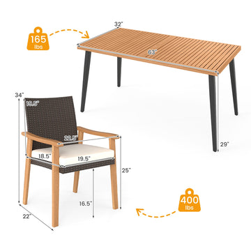 Costway 7-Pc Patio Dining Set Acacia Wood Table 6 Armchairs 40918363 New