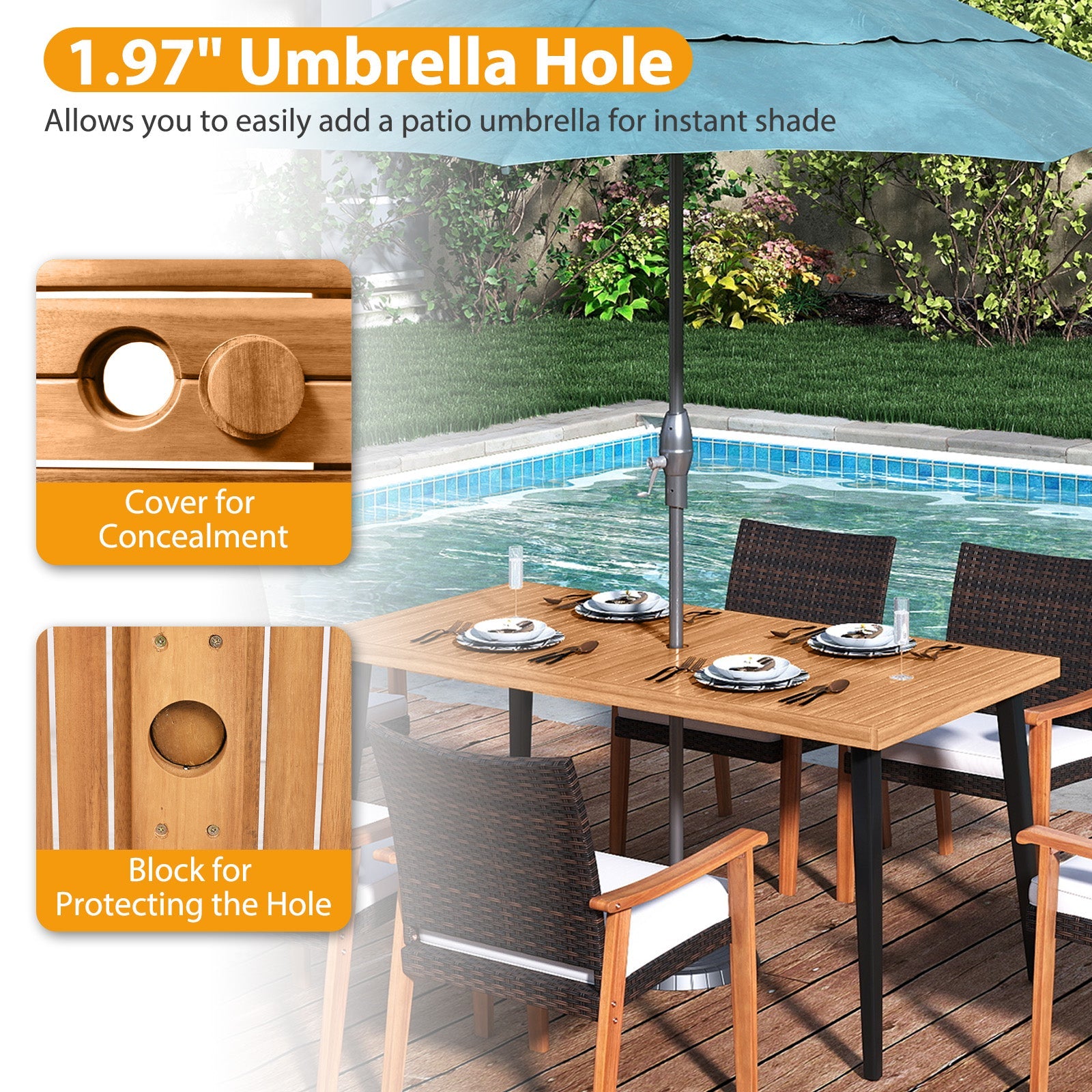 Costway 7-Pc Patio Dining Set Acacia Wood Table 6 Armchairs 40918363 New