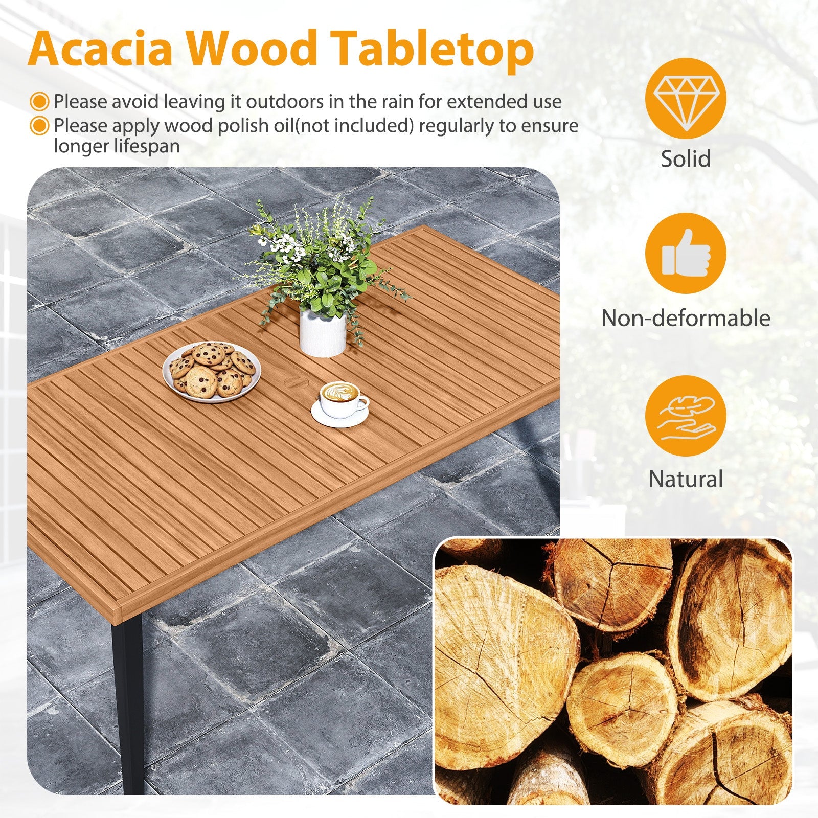 Costway 7-Pc Patio Dining Set Acacia Wood Table 6 Armchairs 40918363 New