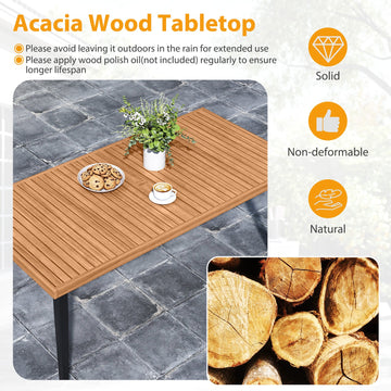 Costway 7-Pc Patio Dining Set Acacia Wood Table 6 Armchairs 40918363 New