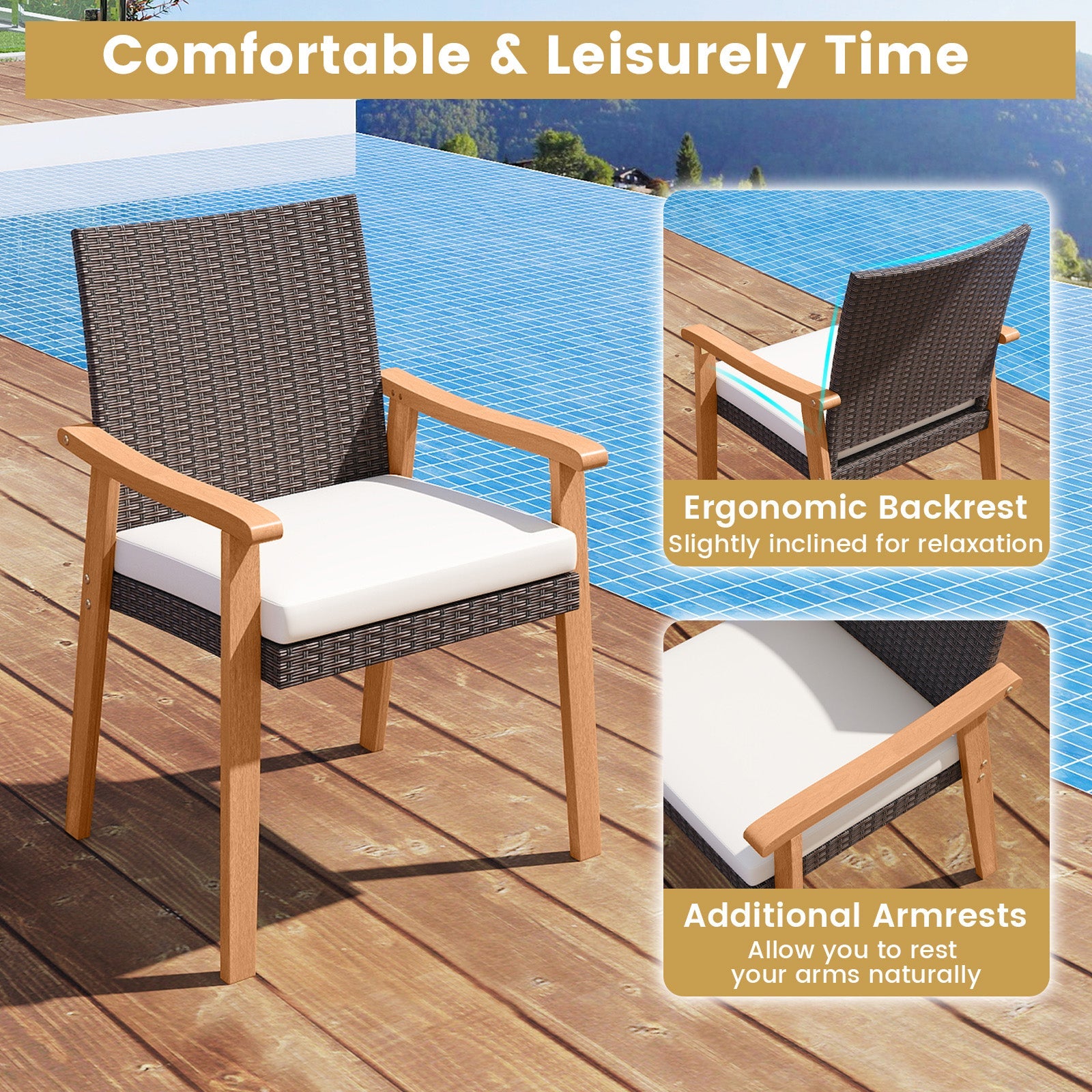 Costway 7-Pc Patio Dining Set Acacia Wood Table 6 Armchairs 40918363 New