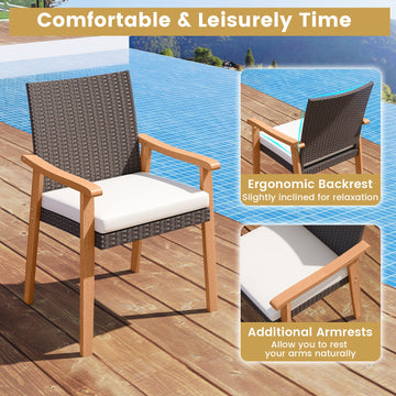 Costway 7-Pc Patio Dining Set Acacia Wood Table 6 Armchairs 40918363 New