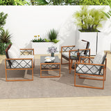 Costway 5-Pc PE Wicker Patio Dining Furniture Set Acacia Wood Frame 85959283 New