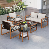 Costway 5-Pc PE Wicker Patio Dining Furniture Set Acacia Wood Frame 85959283 New