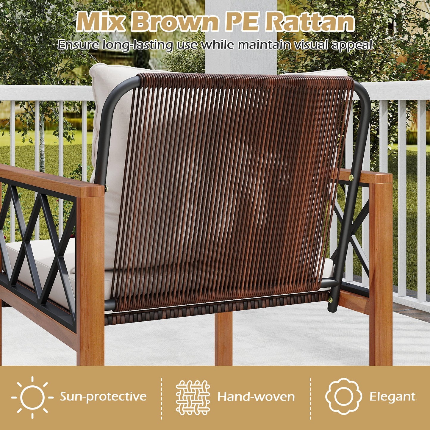 Costway 5-Pc PE Wicker Patio Dining Furniture Set Acacia Wood Frame 85959283 New