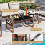 Costway 5-Pc PE Wicker Patio Dining Furniture Set Acacia Wood Frame 85959283 New
