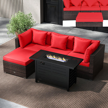 Costway 5-Piece Outdoor Rattan Sofa Set w/ 60000 BTU Fire Pit Table 30158206 New
