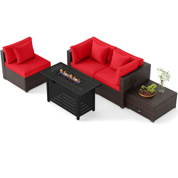 Costway 5-Piece Outdoor Rattan Sofa Set w/ 60000 BTU Fire Pit Table 30158206 New